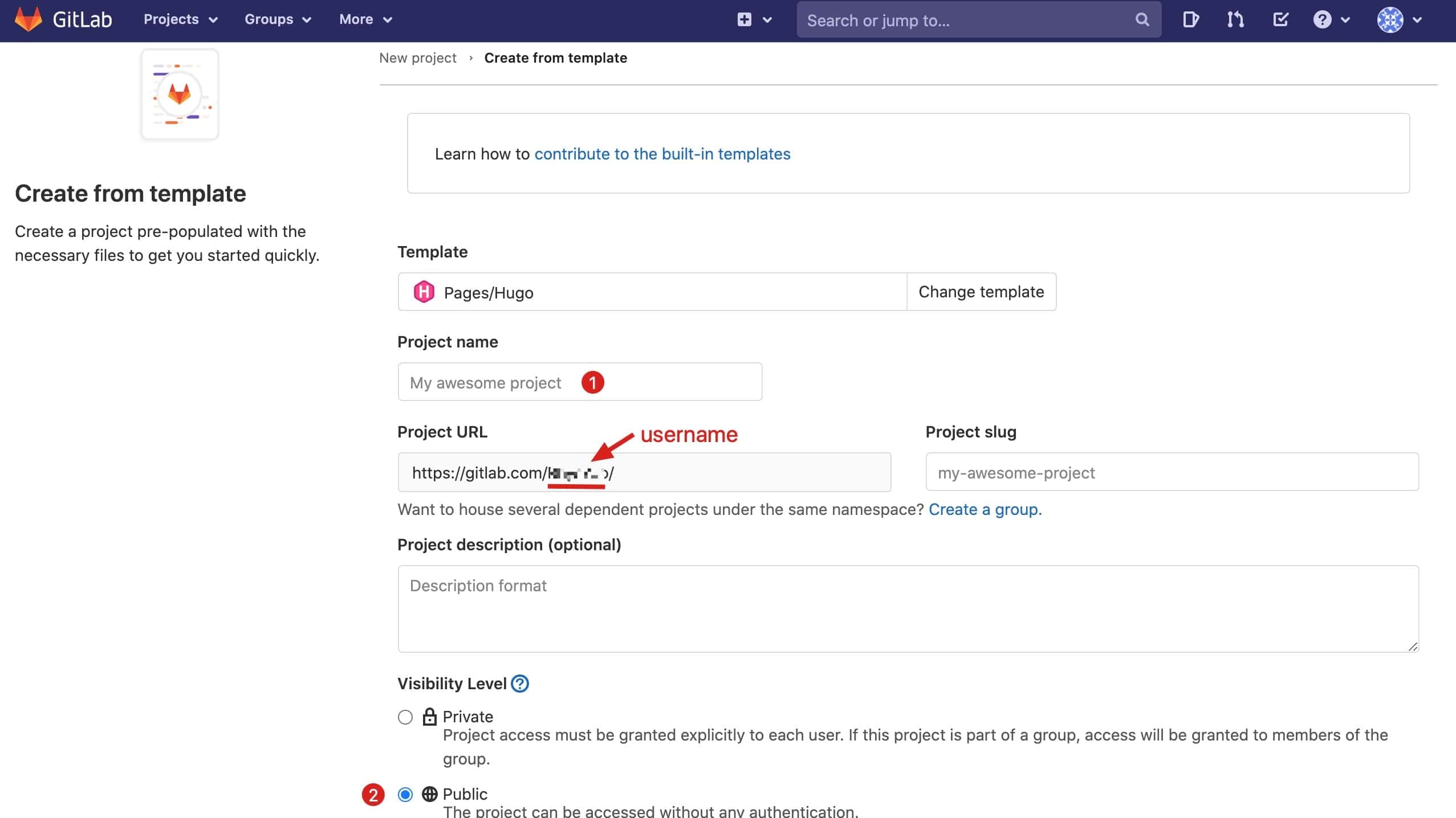 Create from template on Gitlab